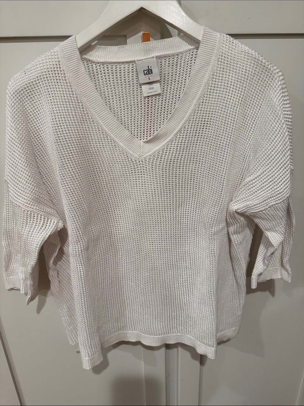 CAbi Cream Waffle Knit V-Neck Sweater